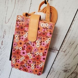 No Boundaries women's square phone crossbody peach jelly floral